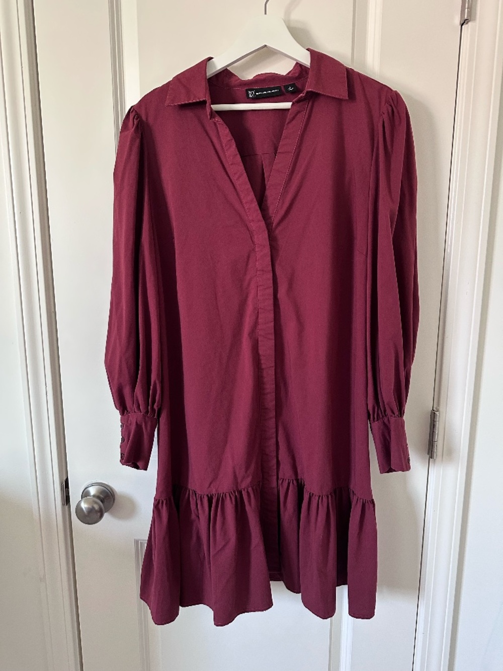 Burgundy Ruffle Hem Shirt Dress